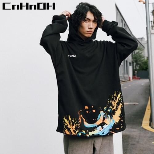 CnHnOH New Arrival Print Velvet Abstract Printed Oversized Homme Casual Plus Velvet Loose Hooded Mens 9570