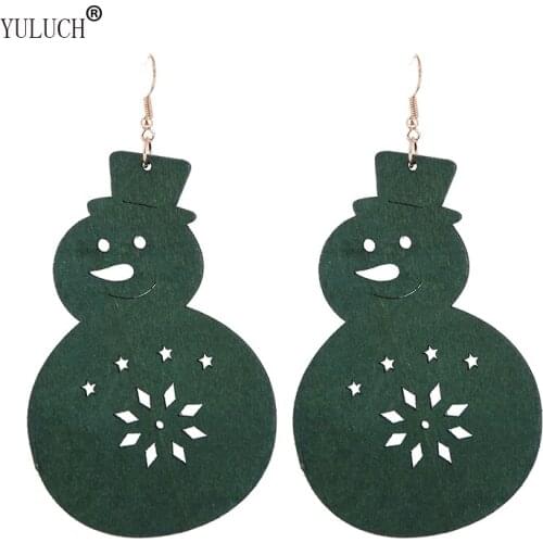 YULUCH Wood Snowman Pendant Earrings Christmas Gift Girl Simple Personality Jewelry Accessories Woman
