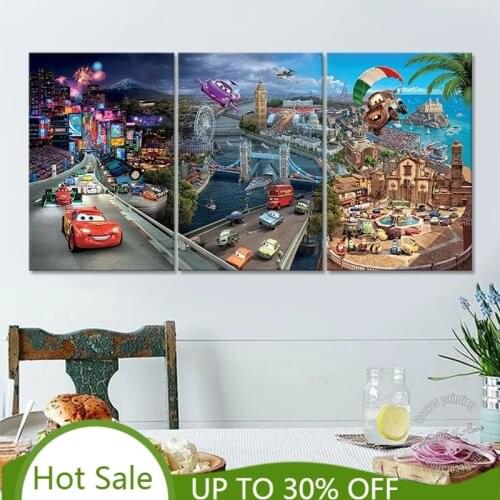 Disney Car 2 Cartoon Movie Canvas Painting Lightning McQueen Wall Art Canvas Painting Home Decor Wall Picture Birthday Gift