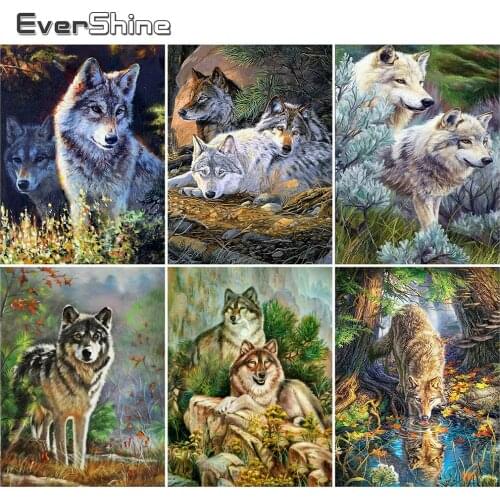 EverShine 5D DIY Diamond Painting Animal Full Square Diamond Embroidery Wolf Rhinestones Mosaic Spring Cross Stitch Handicraft