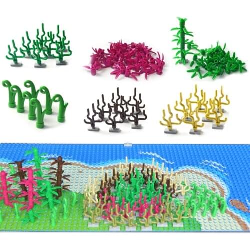 City Tree Plant Building Blocks Seaweed grass Bush Leaf bamboo Accessories island river base plate Compatible All Brands