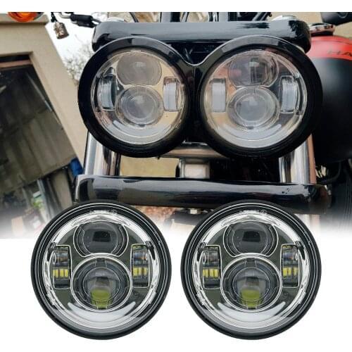 Chrome 5" Inch Moto Projector LED Headlights DRL For Harley Davidson Dyna Fat Bob