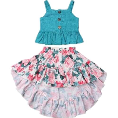 Baby Girl Clothing Set Sling Strap Vest Top Dot Tee Sleeveless+Floral Skirt Cute Girl Bebe Clothes
