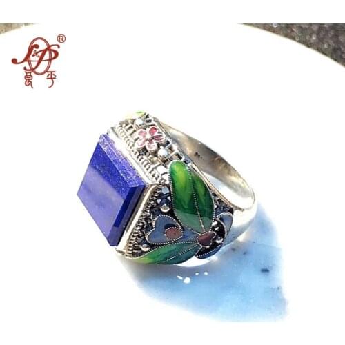 L&P Handmade Cloisonne 925 Sterling Silver Jewelry Lapis Lazuli Ring For Women Female Birthday Gift Christmas Gi