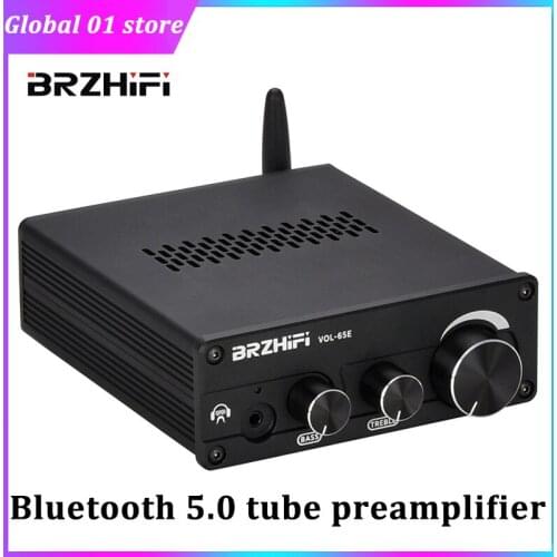 BRZHIFI 6J5 Tube Preamp Bluetooth 5.0 HiFi Stereo Audio Preamplifier Headphone Amplifier Adjustable Treble And Bass Amplifier