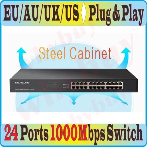Steel/Metal cabinet 24 RJ45 Ports 1000M Gigabit Enternet Network Switch Auto MDI/MDI-X Half/Full Duplex 6KV Lightning Protection