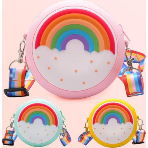 Lovely Silica Gel Children Crossbody Bag Girl Fashion Mini Coin Purse Cute Baby Kids Small Shoulder Bags Rainbow Wallet Handbags
