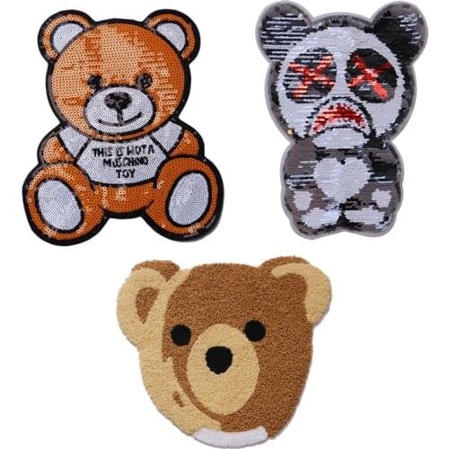 Fashion Cartoon Sequin bear Chinese panda icon embroidery Applique Patches For kawaii clothes DIY Iron on Badges on a backpack