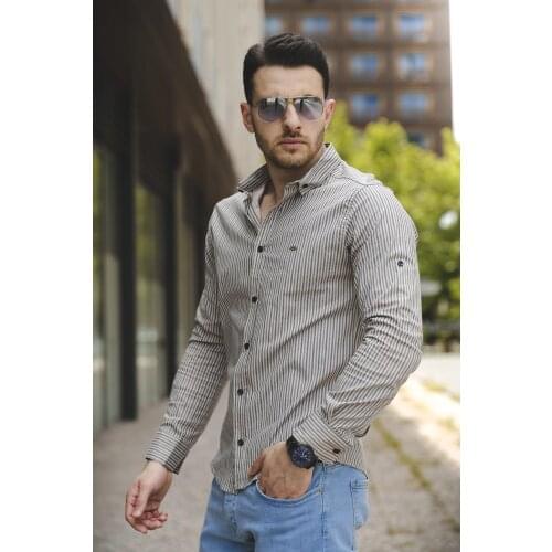 Jorge Line Detailed Foldable Sleeve Slim Fit Men Shirt