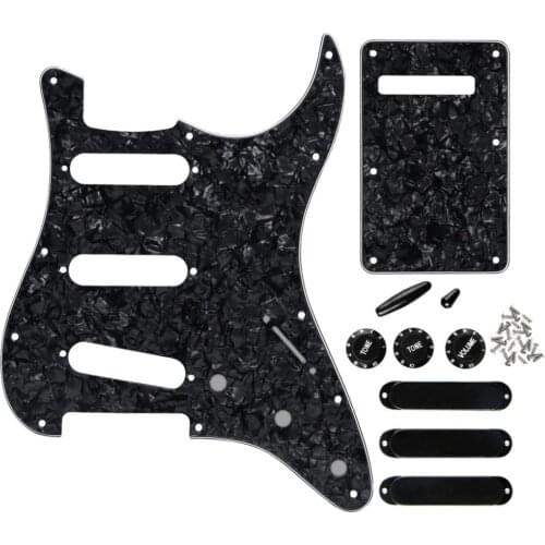 Set of Black Pearl 11 Hole SSS Guitar Pickguard Back Plate Closed Pickup Covers Knobs Switch Tip for Strat