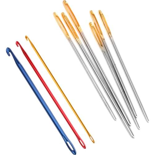 Set of 6 Large-Eye Blunt Needles and 3 Pieces AFGHAN Crochet Hooks for Knitters Yarn Wool Tapestry