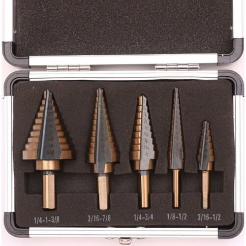 5PCS High-Speed Steel Cobalt Step Drill Bit Set Metal Hole Cutter Drilling Tool With Aluminum Case For Metal Wood Drilling