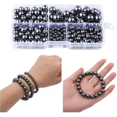 Black Hematite Gemstone Loose Beads Nonmagnetic Round Stone Mala Beads Value Box Set 300Pcs Per Box for Jewelry Making