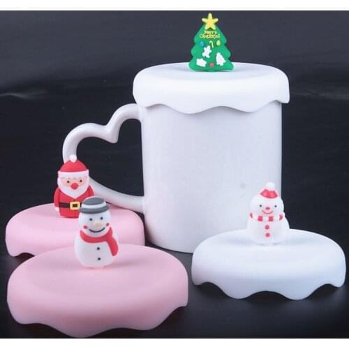 2020 New Christmas Cute Water Drinking Cup Lid Silicone Anti-dust Bowl Cover Cup Seals Glass Mugs Cap Heat Resistant Tea Cup Lid
