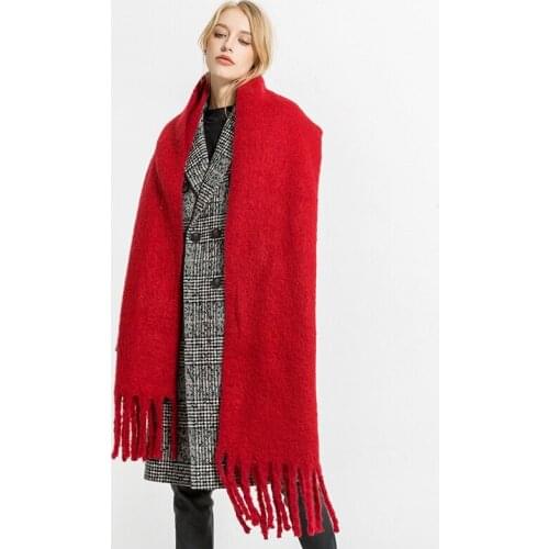 Mingjiebihuo New fashion warm autumn and winter new big tassel solid color soft touch thin scarf shawl women girls