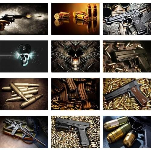 Weapon Gun DIY Diamond Painting Picture 5D Full Drill Bullet Skull Diamond Mosaic Embroidery Home Room Decor