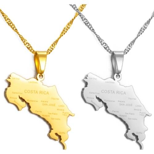Anniyo Costa Rica Necklace Gold Color La Republica de Costa Rica Map & City Name Pendant Thin Chain #174621
