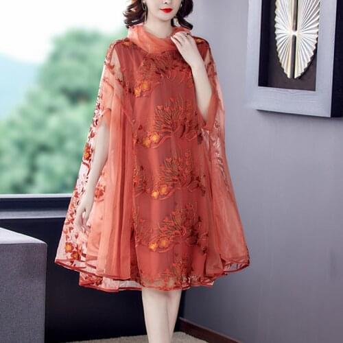 2021 Spring Summer New Womens Stand Collar Green Mesh Dress , Korean Sweet Lovely 4xl 5xl Dresses for Woman