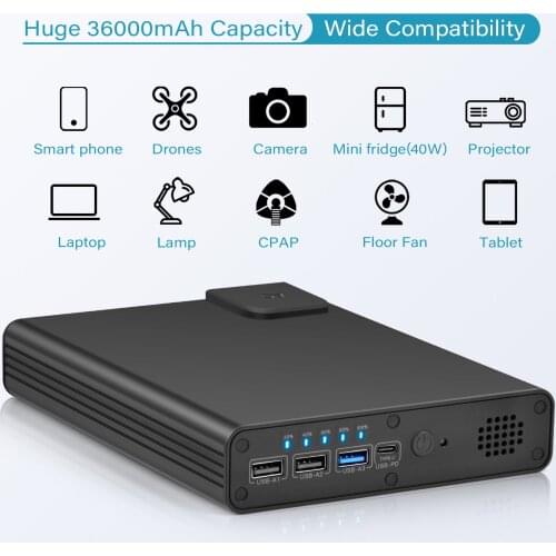 36000mAh 120W Portable Quick-charging Power Station AC DC Power Bank for Laptop Notebook MacBook iPad Surface Dell Acer Lenovo