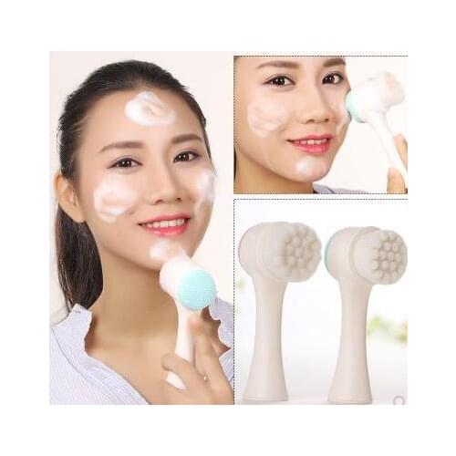 Portable 3D Double Side Silicone Facial Cleanser Brush Face Cleaning Massage Face Washing Blackhead Removal Skin Care Tool