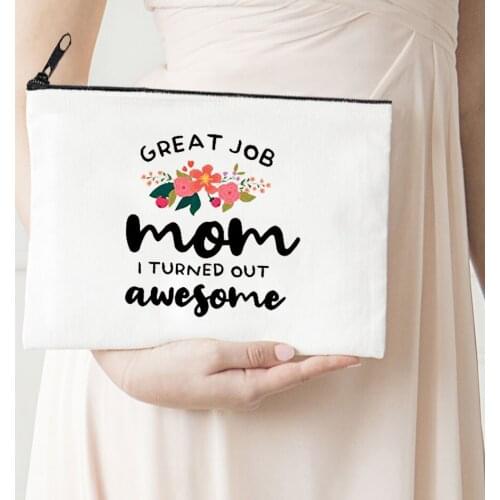Mom Awesome Printed Cosmetic Bags Bachelorette Party Makeup Bag Toiletries Organizer Pouch Flower Purses Custom Bag