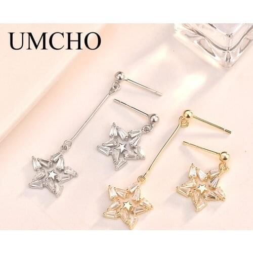 UMCHO Real 925 Sterling Silver Star Drop Earrings for Women Girl Friend Party Daily Gift Accessories Beauty Fine Jewelry