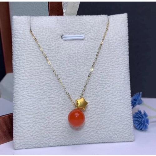 Shilovem 18K yellow Gold real Natural south Red agate pendants necklace fine Jewelry classic gift plant gift new mymz8.5-96665nh
