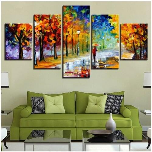 Modern HD Prints Painting Home Decor Wall Art Framework 5 Pieces Walk In The Woods Pictures Canvas Trees Abstract Scenery Poster