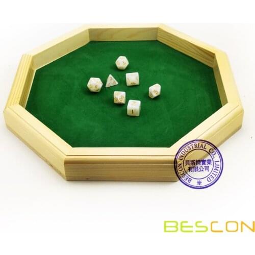 Heavy Duty 12 Inch Octagonal Wooden Dice Tray with Felt Lined Rolling Surface, Wooden Dice Rolling Tray