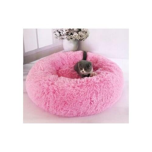 Pet Dog Cat Calming Bed Warm Soft Plush Round Cute Nest Comfortable Sleeping Plush Cat Beds Supplies Hand Wash 50 60 70 80 CM