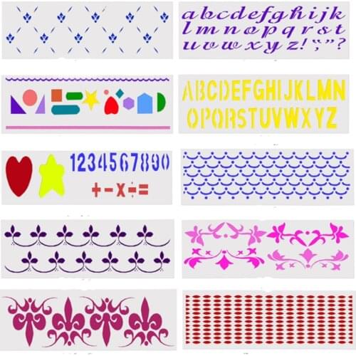 4pc Hand Painted Stencil DIY Decor Graffiti Painting Template Scrapbooking Album Embossing Accessories Office School Supplies