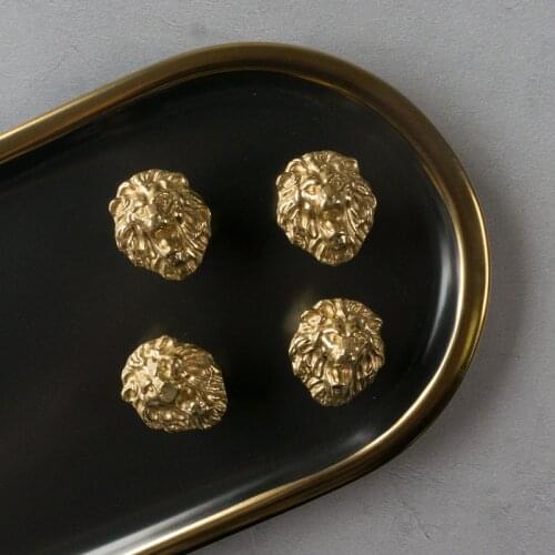 Solid Brass Handle American Single Hole Animal Lion Head Door Wardrobe Shoe Cabinet Drawer Hammer Pulls Furniture Hardware
