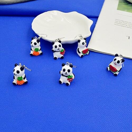 Creative Simulation Cartoon Panda Earrings Personality Sweet Playful Handmade Panda Fruit Simple Earrings Student Children Gifts