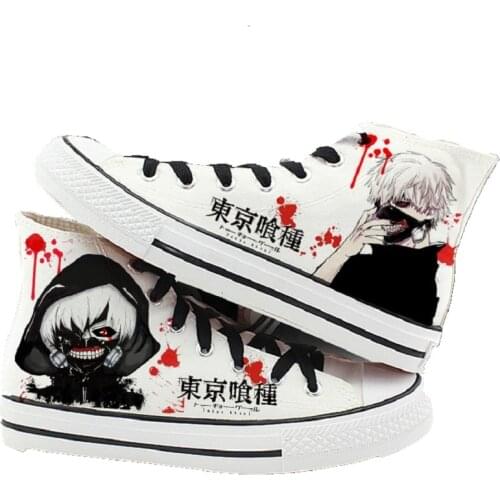 Unisex Anime Cos Tokyo Ghoul Casual White Canvas Shoes plimsolls Print kaneki ken Flat shoes duck shoes Sneakers