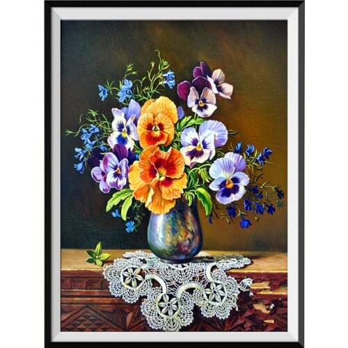 Flower Tulip Vase Rose Peony Lily Magnoli DIY 11CT Embroidery Cross Stitch Kits Needlework Craft Set Cotton Wholesale