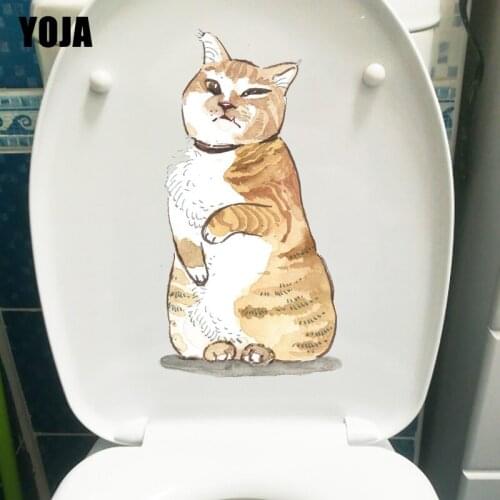 YOJA 12.9×24.5CM Funny Orange Cat WC Accessories Room Decoration Cartoon Toilet Sticker T1-2416