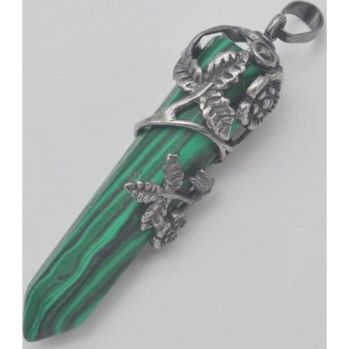 Green Malachite Stone GEM Pillar Pendant Flower Plants Jewelry For Woman Gift S239
