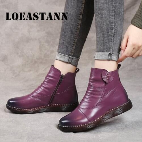 LQEASTANN Autumn Fashion Womens Shoes Non-Slip Winter Boots High Quality Womens Flat Shoes Warm And Velvet Short Leather Boots