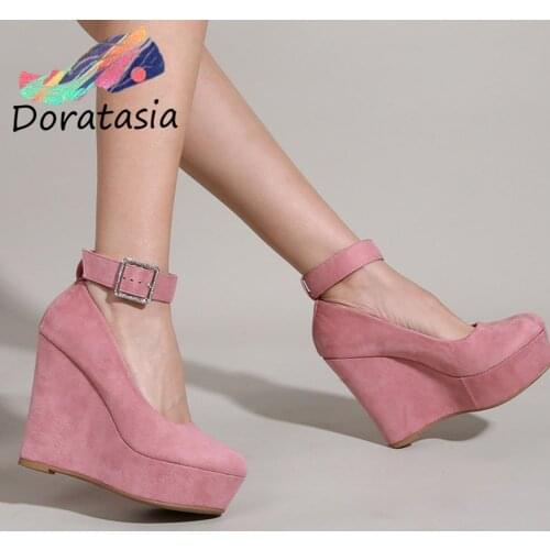 DORATASIA 2021 New Arrival Ladies Pumps Solid Ankle Buckle Strap Women Pumps Platform Shallow Wedges Casual Leisure Shoes Woman