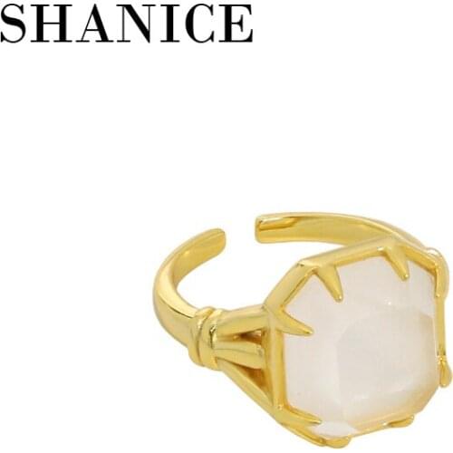 SHANICE Crystals Rings 925 Sterling Silver Designer Luxury Geometric Gold Open Ring For Women Bijoux Femme 2021 Fine Jewellery