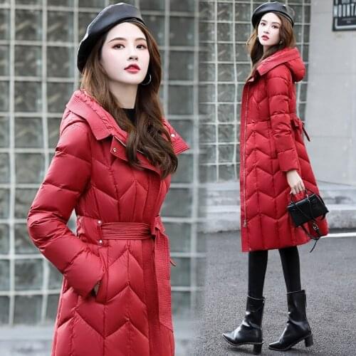 Winter new womens fashion trend temperament versatile slim slim mid-length down jacket