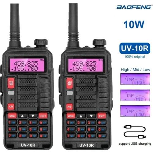 2PCS Walkie Talkies BAOFENG UV 10R 10W CB Radio Station VHF UHF UV-10R Portable Transciever Radio Hunting Updated UV-5R 2 sets