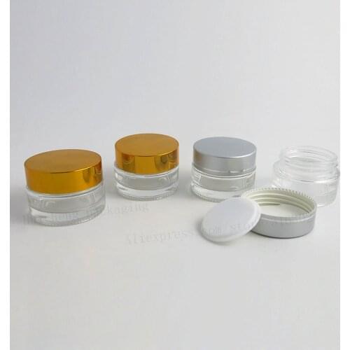 24 x 20g Mini Cream Glass Containers Jar Empty Cosmetic Make up Sample Container Emulsion Refillable Pot Silver Gold Lid