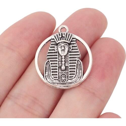 30 x Tibetan Silver Egypt Egyptian Pharaoh King Charms Pendants 2 Sided for Necklace Jewelry Making Accessories 26x23mm