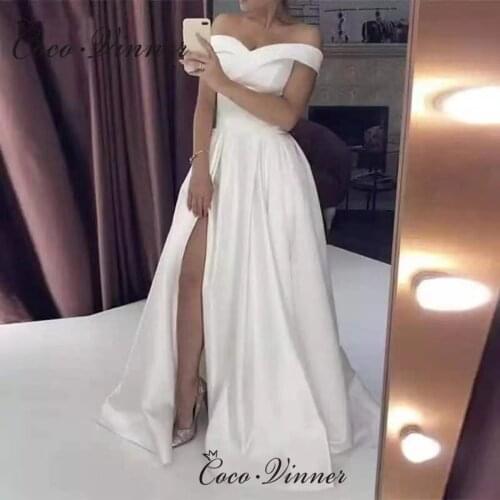 Off Shoulder Special Cut Design Satin A line Wedding Dresses Europe 2021 New Short Sleeves Lace up Back Wedding Gown W0925