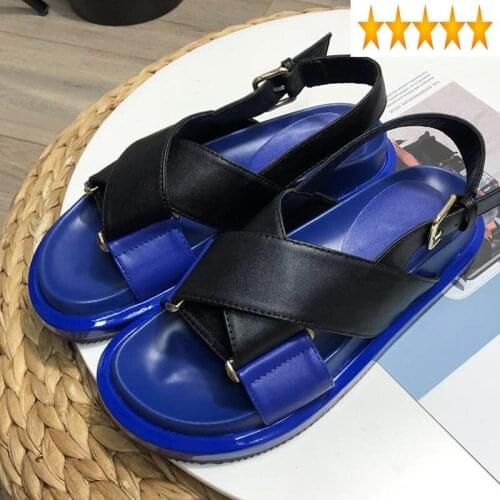 Boyfriend Women Platform Flats Summer Beach Cross Strap Open Toe Ankle Buckle Gladiator Shoes Casual Streetwear Sandals