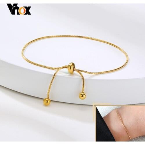 Vnox Basic 1 mm Wide Snake Chain Bracelets for Women Length Adjustable Gold Color Stainless Steel Metal Wristband Gifts Jewelry