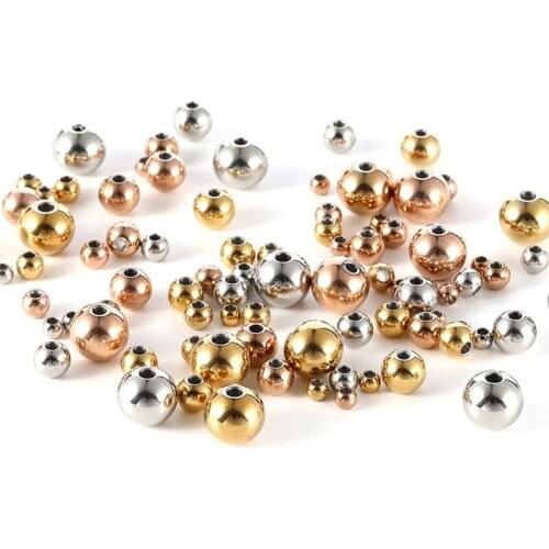 50Pcs/Lot Stainless Steel Bracelet Big Hole Beads Gold Plated Diy Accessories Findings Loose Spacer Beads for Jewelry Making