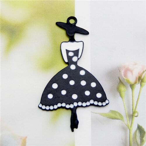 Julie Wang 4PCS Enamel Black Fashion Girl Charms Lady Pendants Alloy Necklace Bracelet Jewelry Making Accessory