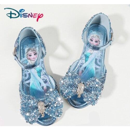 Disney Childrens Girls Summer Shoes With PU/Rhinestone Frozen Princess Sandals Baby Girls Single Shoes Sandalia Infantil